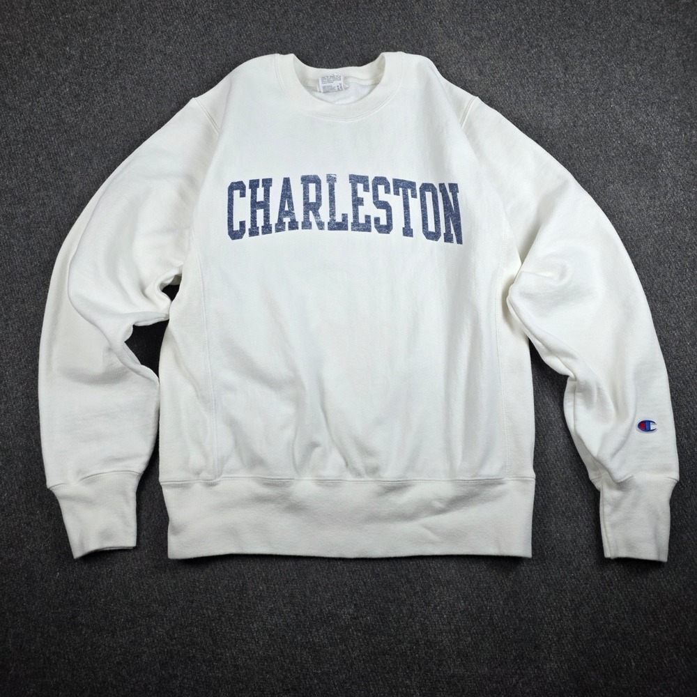 VTG Champion Sweatshirt‎ Mens Small White Charleston Reverse Weave Collegiate